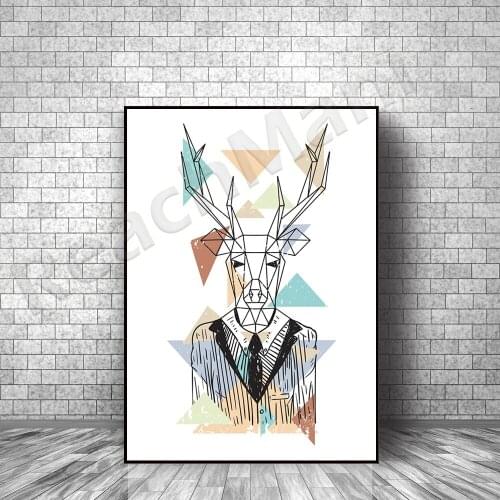 Deer geometric blush print, deer wall art poster, scandinavian print wall art, geometric art triangle print decorative poster