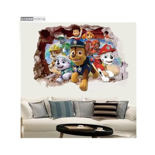 HOT 3D Paw Patrol anime wall decals Dogs 3d Ryder vinyl stickers for kids rooms decoration baby favorite posters free shipping