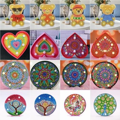HUACAN Sale Diamond Painting LED Lamp Light Bear Mosaic Embroidery Cross Stitch Kit Home Decoration Gift