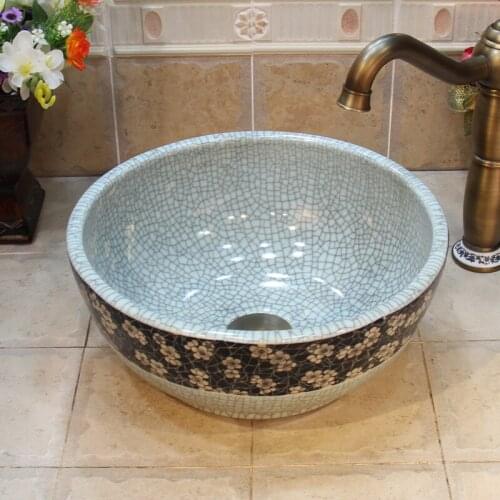 35CM Ceramic wash basin mini Crack vessel sinks Jingdezhen Art Counter Top ceramic basin sink ceramic washbowl bathroom sink