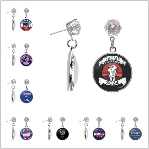 Donald Trump 2024 Collection Election Glass Earrings USA Flag Keep America Great Crystal Earrings Gift For Women Girls Dropship