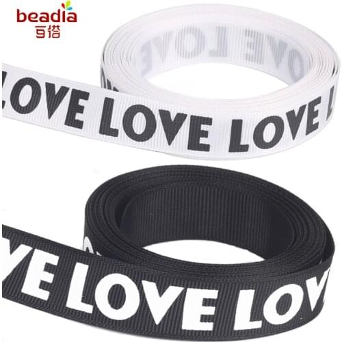 5yards/lot "LOVE" Printing Ribbon 15/20mm white black Grosgrain printed ribbon,DIY handmade materials,wedding gift