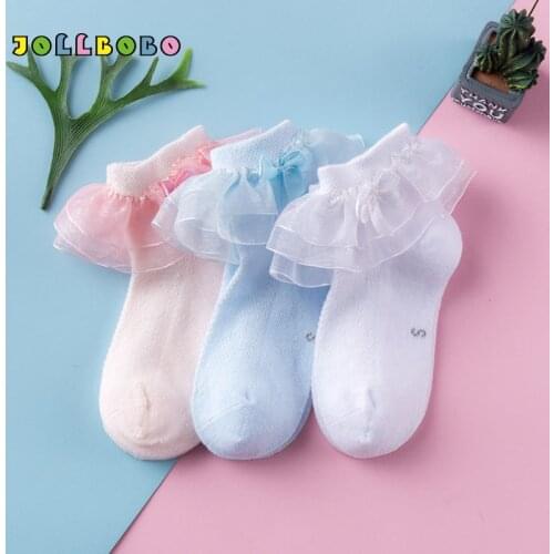 Summer 2-8Y Kids Girls Socks with Lace Kawaii Breathable Mesh Ankle Short Socks White Pink Blue Cotton Baby Socks Princess Girl