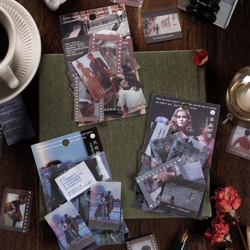 Literary film fragment paper Stickers Retro Adhesive Label Decorative Movie Sticker For Scrapbooking Journaling Planner Diary