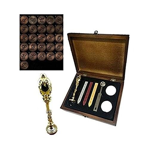 MDLG Vintage Alphabet Initial A to Z Luxury Gold Metal Peacock Handle Wood Box Wedding Invitation Wax Seal Stamp Sticks Melting