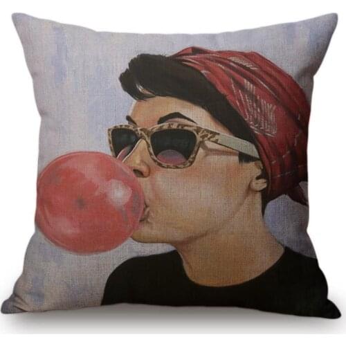 Euro Painting Fashion Girl Boy Bubbles Vintage Decoration Style Sofa Throw Pillow Cover Cotton Linen Oil Painting Cushion Cover