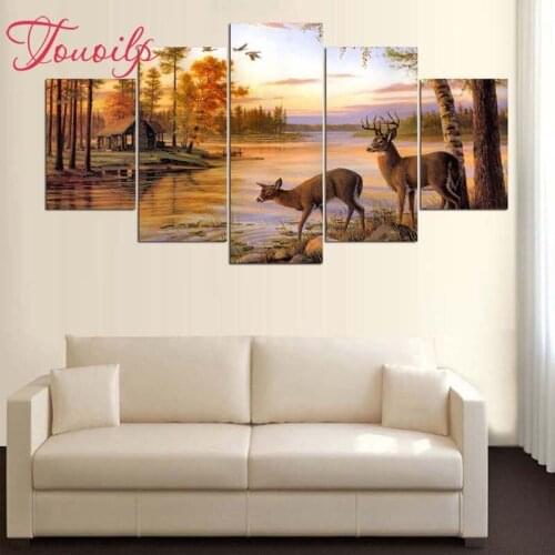 5D DIY Full Square&round 5pcs Animal Forest deer 5d Diamond Painting Combination diamond Embroidery Mosaic Home Decor painting