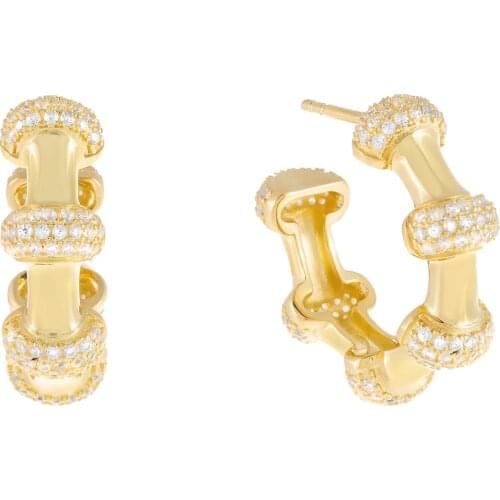 2021 New Arrived Gold Color Bead Rivet Full Cz Small Hoop Earrings For Women Girl Charm Geometric Round Circle Fashion Jewelry