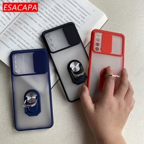 Shockproof Ring Stand Support Phone Case For Huawei Y7A Y9A Slide Camera Lens Protection Matte Cover For Huawei P Smart 2021