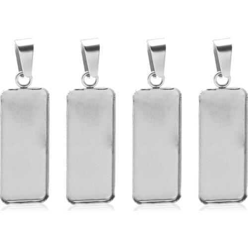 10pcs/lot Stainless Steel Rectangle Cabochon Base 10x25mm Dia Blank Charms Pendant Setting Trays with Bails Diy Jewelry Findings