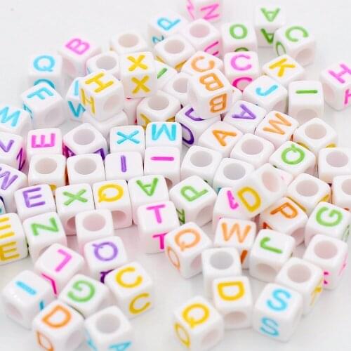 Size 6*6mm 100pcs/Lot Handmade Square White Mixed Alphabet/Letter Acrylic Beads for DIY Bracelet Necklace Random letter Gift