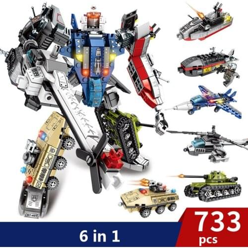 6 in 1 Transformation Robot Building Block City Vehicle Engineering Excavator truck Racing car Bricks Construction toys