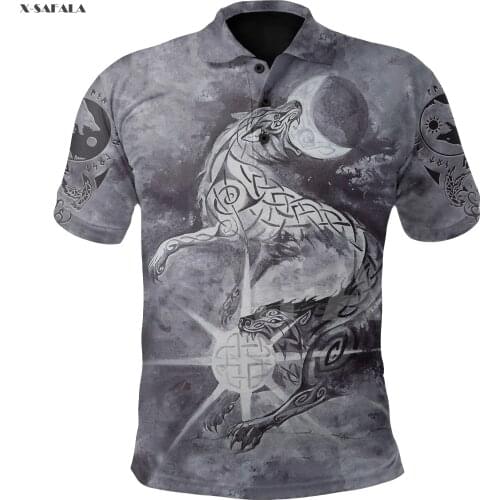 Viking HATI FENRIR Raven Helm Phoenix 3D Full Printed Men Women Thin Polo Shirt Collar Short Sleeve Street Wear Casual Tee
