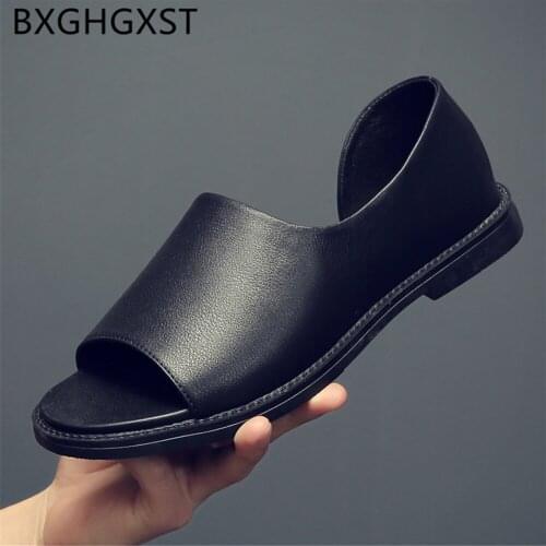 Italian Leather Sandals for Men Black Shoes Fashion Summer Gladiator Sandals for Men Casual Shoes Mens Sandals Genuine Leather