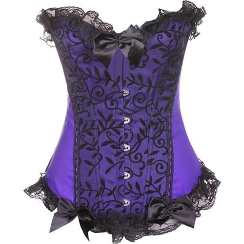 Sexy Satin Lace overlay Corset Bustier Bodyshaper Lingerie Showgirl Cosplay Costume Plus Size S-6XL clothing