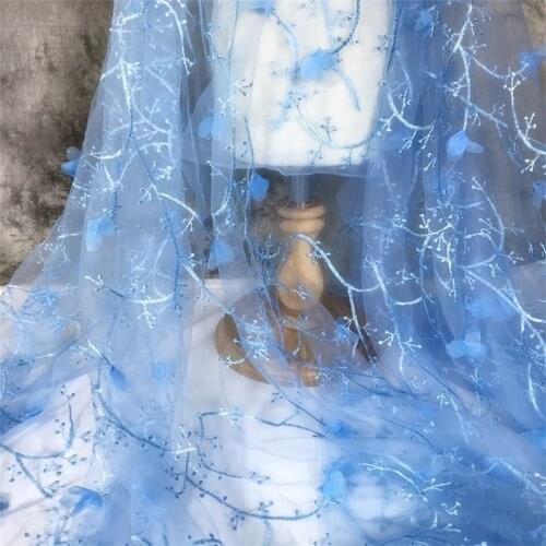 3D Flower Chiffon Mesh Lace Fabric Embriodered Cloth Material DIY Dress Sewing On