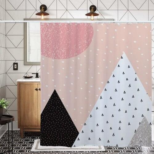 Ready Stock Nordic Geometry Ins Bath Curtain Waterproof Peva Shower Curtains Fog Curtains Hooks Bathroom Screen Decor 3JL615