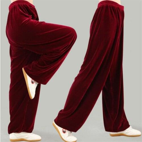 Womens Chinese Kung Fu Tai Chi Pants Velvet Yoga Sports Trousers Regular Fit Multicolor Casual Pleuche Wide Leg Pants 923-617