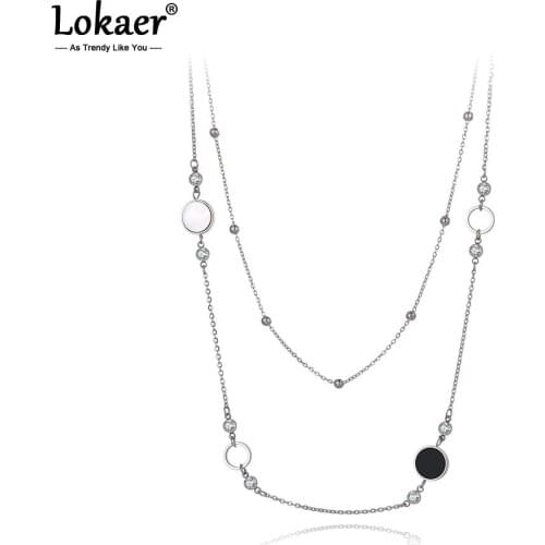 Lokaer Bohemia Stainless Steel Double-layer Choker Necklace Acrylic Shell Charm Pendant Chain & Link Jewelry For Women N20053