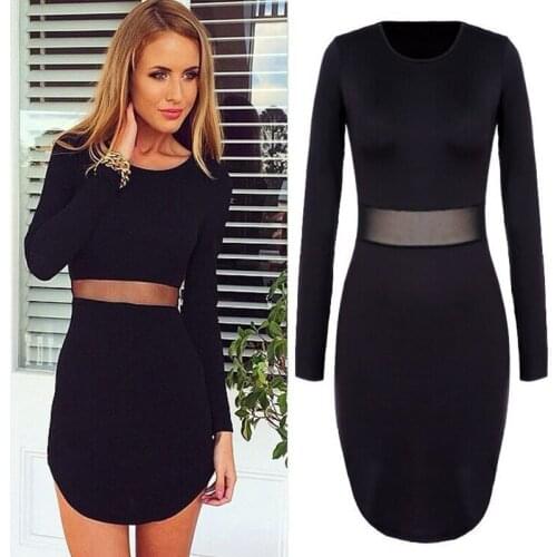 Women dress Sexy Slim Lapel bodycon dress sexy Perspective vestidos long sleeve autumn and winter style DL1163