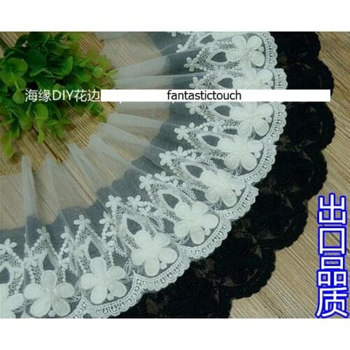 2 Yards 14.5cm Off White Black Lace Embroidery Lace Trim Bridal Lace Fabric High Quality