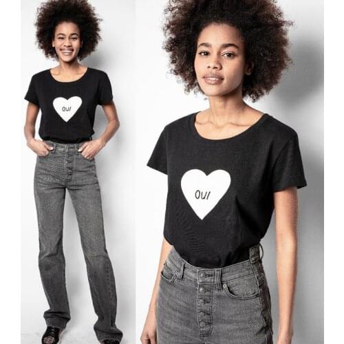 2021 New Summer Brand Trendy White Love Letter Print Design Cotton Round Neck Black Short Sleeve Casual Versatile T-shirt Z1