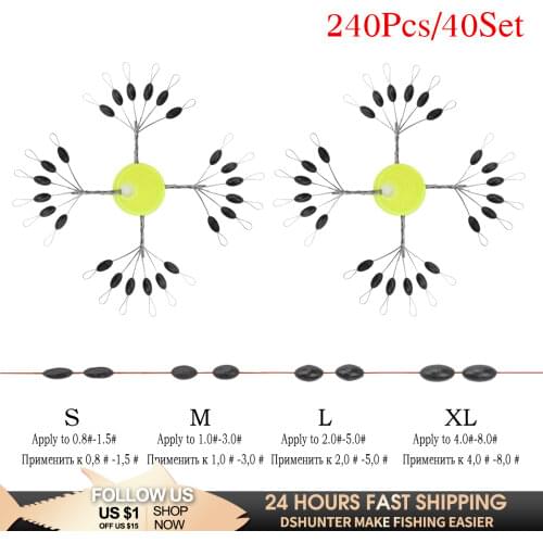 240 Pcs/40 Group High Quality Rubber Space Beans Sea Carp Fly Fishing Black Rubber Oval Stopper Fishing Bobber Float Bean