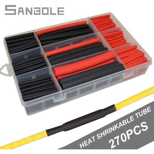 270pcs Cable Sleeve Red/Black Boxed Heat Shrinkage Pipe 3-fold Heat Shrink Tube Group 3:1 Double Wall Bring Rubber