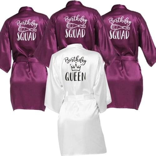 Birthday Queen & Squad wedding party Bride Robe Dressing Gown Satin Bridal Pajamas Bridal Party Robes Bridesmaid Robes gift