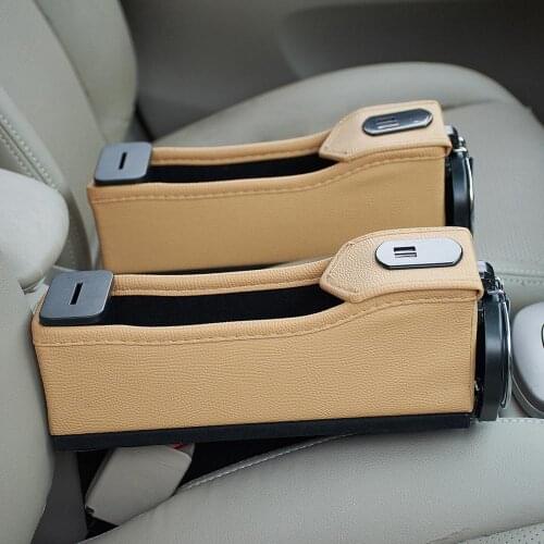 Van Car Seat Slip Gap Organizer USB Charger w/ Cup Holder Key Coin Collector Tidy Box PU Leather Finish Storage Box