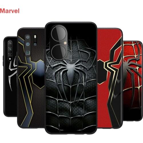 Black Silicone Cover Spider Man Logo For Huawei P50 P40 P30 P20 Pro P10 P9 P8 Lite E Plus 2019 Phone Case