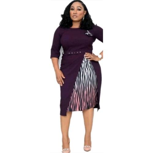 2021 Hot Sale African And Turkey Style Plus Size Sashes Striped Patchwork Dress For Women