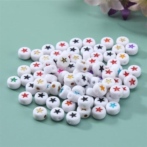 Julie Wang 100pcs 7mm Acrylic White Round Beads Random Color Star Spacer Bead Bracelet Jewelry Making Accessory