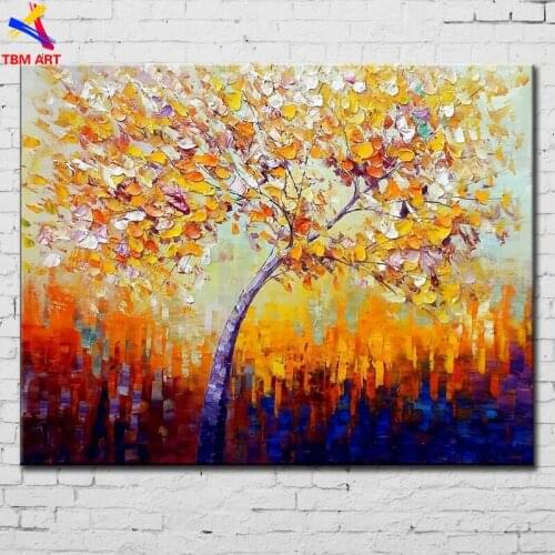 Bright Life Tree Picture Hand painted Modern Abstract Oil Painting on Canvas for Living Room Home Decoration Wall Art Gift SL090