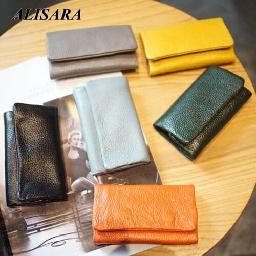 Key Wallet Handmade Yellow gray orange purple green black blue key case Genuine Leather Key Holder Coin purse card holder