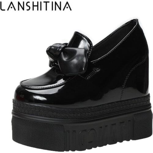 Womens Vulcanize Shoes Platform Sneakers 12cm Wedge Heel Bowknot Female Casual Shoes 2021 Spring Summer Chunky Leather Shoes