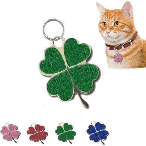 Pet Dog Pendant Decor Cat Four-leaf Clover Lucky Pet Jewelry Popular Glitter Footprint Identity Card Puppy Tag Pet Accessories