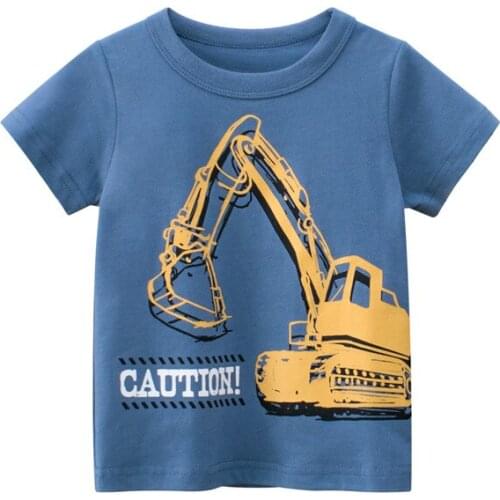 Summer Kids Boys Short Sleeve T-shirts Tops Clothes 2-9Y Baby Boy Excavator Print Tees Children Clothing Kid Cotton Outfit