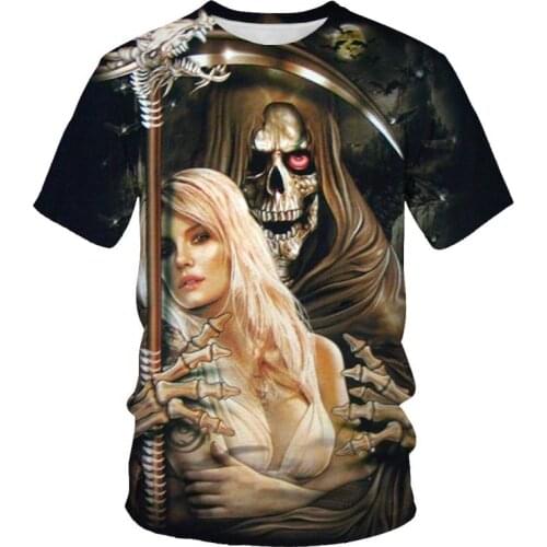 Summer fashion new mens T-shirt with skull and beauty 3D printing casual and breathable short-sleeved top