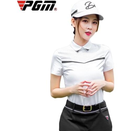 PGM 2020 summer golf clothing womens short-sleeved white T-shirt back zipper collar breathable and quick-drying Golf Sportswear