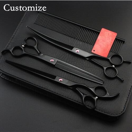 Customize 4 kit japan 440c Black Pet 8 inch shears dog grooming hair scissors thinning cutting barber hairdressing scissors set