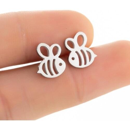 Multiple Minimalist Animals Stud Earrings for Women Female Stainless Steel Bees Bird Butterfly Cute Earrings Jewelry Accessories
