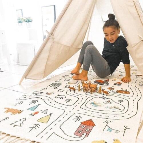 Non-slip Play Mat Rectangle Fabric Skid Resistant Crawling Blanket Child Activity Cute Colorful Pattern Design Crawl Blanket