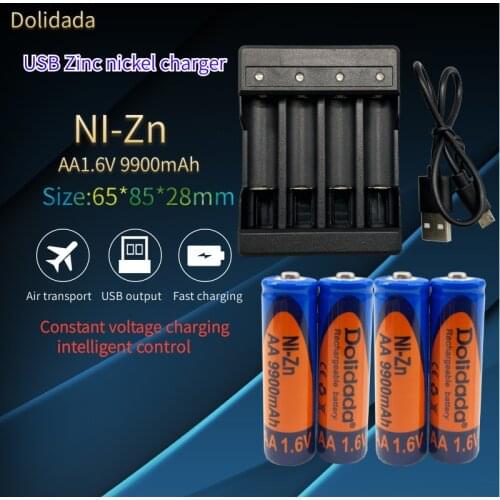New ZI-Zn AA rechargeable battery is 1.6V9900mah, the charging is more stable and the service life is longer ,with charger