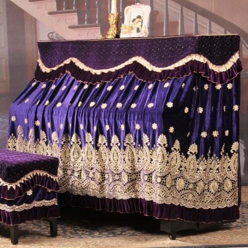 High-end New Piano Cover Full Cover European-style Cloth Lace Embroidery Velvet Dustproof Full Cover Cloth with Stool Cover