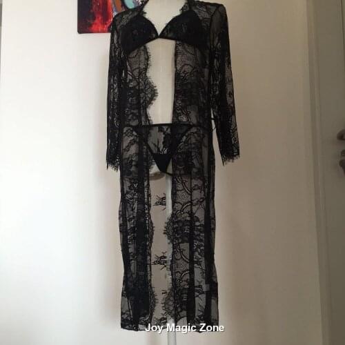 Yomrzl new arrival summer sexy lace womens robe, high quality black nightgowns, fashion deep-v sleepwear L386
