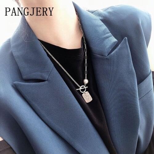 PANGJERY 925 Sterling Silver Round Ball Letter Square Necklaces for Women INS Fashion Geometric Birthday Party Jewelry Gifts