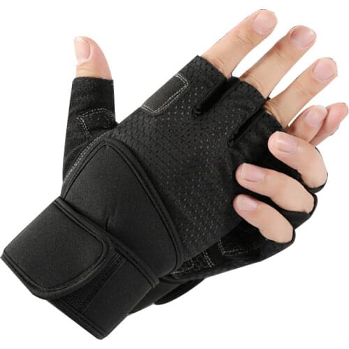 Men Fitness Heavyweight Training Gloves Bodybuilding Half Finger Gloves Silicone Non-Slip Extended Long Wrist Warp Weightlifting