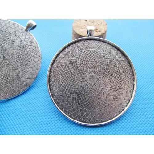 50pcs Antique Silver tone/Antique Bronze Round Base Bezel Setting Tray Pendant Charm,fit 58mm Cabochon/Cameo,Big Bail Hook