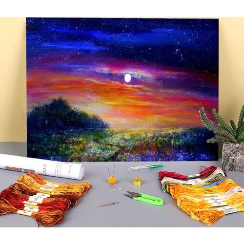Natural Scenery Sunset Flames Pre-Printed 11CT Cross-Stitch DIY Embroidery Set DMC Threads Handicraft Handmade Needle